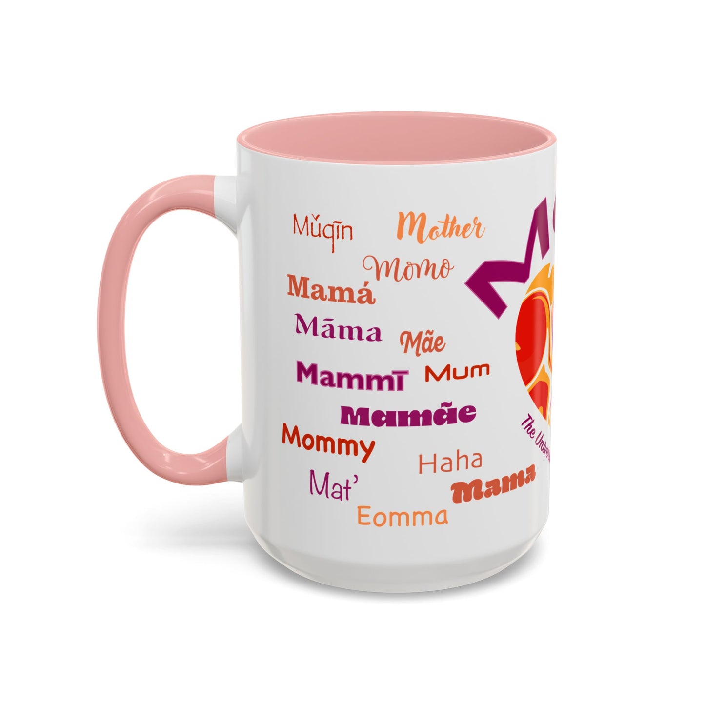 Mom Groovy Heart Mug - “Mom” in Different Languages - Universal Language of Love - Gift for Moms, New Moms, Mother's Day, Birthday, Valentine’s Day - Modern & Stylish Ceramic Mug with Color Inside (11oz, 15oz)