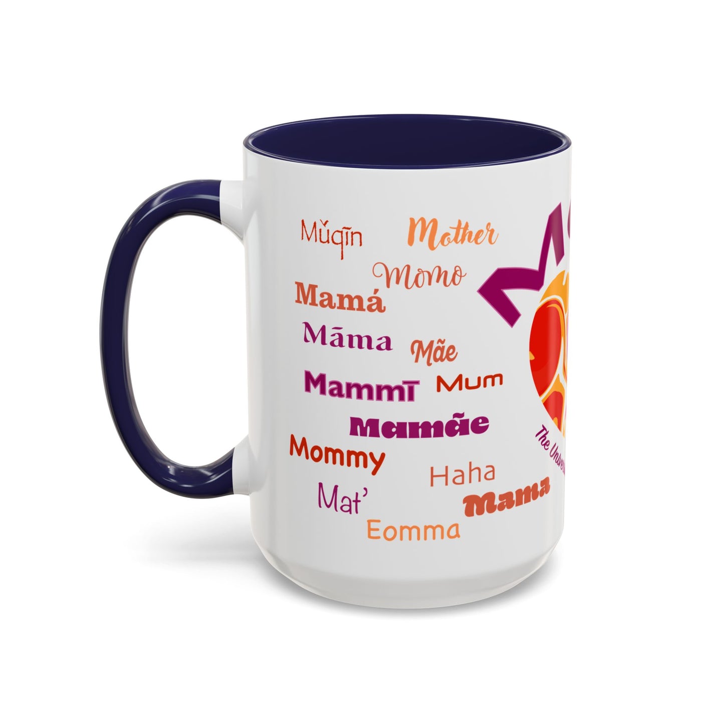 Mom Groovy Heart Mug - “Mom” in Different Languages - Universal Language of Love - Gift for Moms, New Moms, Mother's Day, Birthday, Valentine’s Day - Modern & Stylish Ceramic Mug with Color Inside (11oz, 15oz)