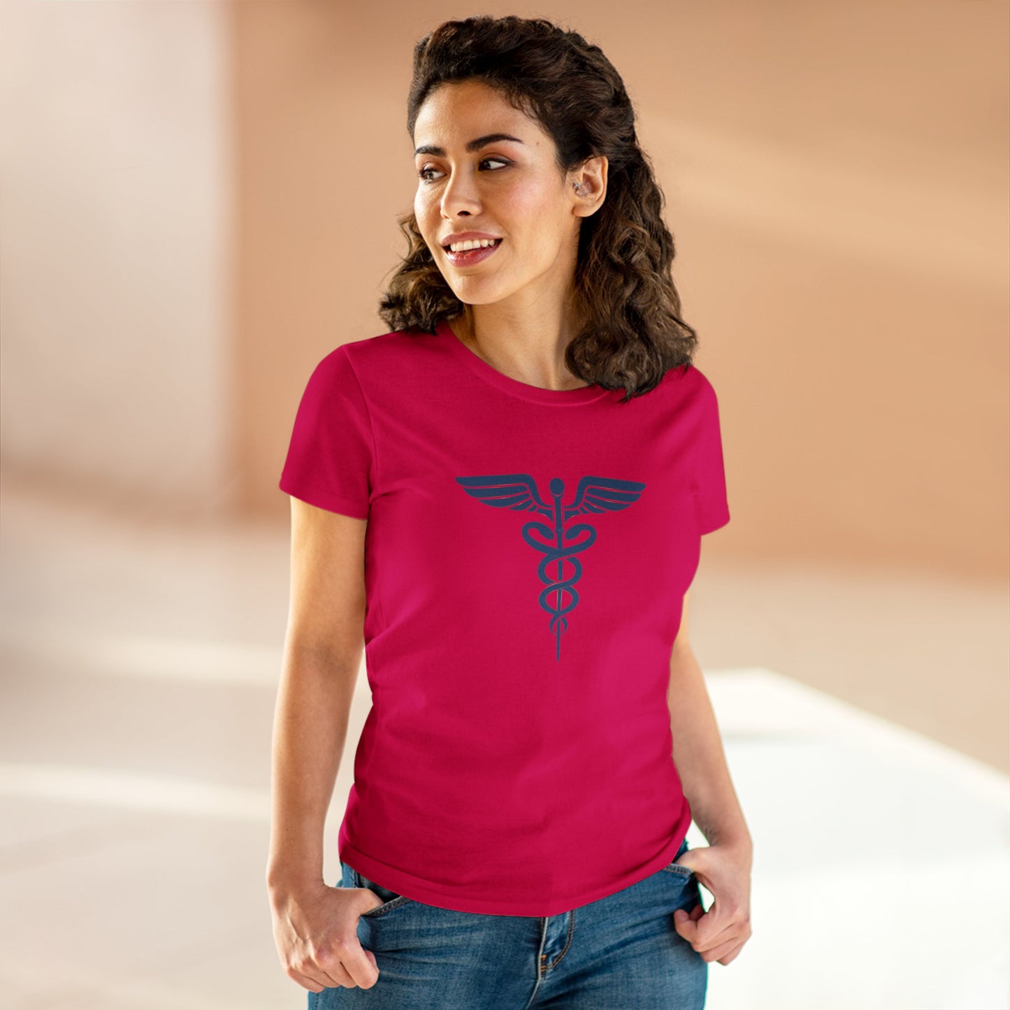 Caduceus Blue Symbol Women's Midweight Cotton Tee - Medical