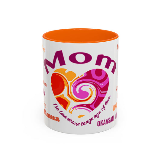 Mom Groovy Heart Mug - “Mom” in Different Languages - Universal Language of Love - Gift for Moms, New Moms, Mother's Day, Birthday, Valentine’s Day - Modern & Stylish Ceramic Mug with Color Inside (11oz, 15oz)