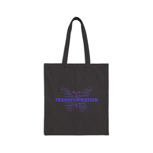 Transformation Cotton Canvas Tote - Word Art Typography Wellness Graphic