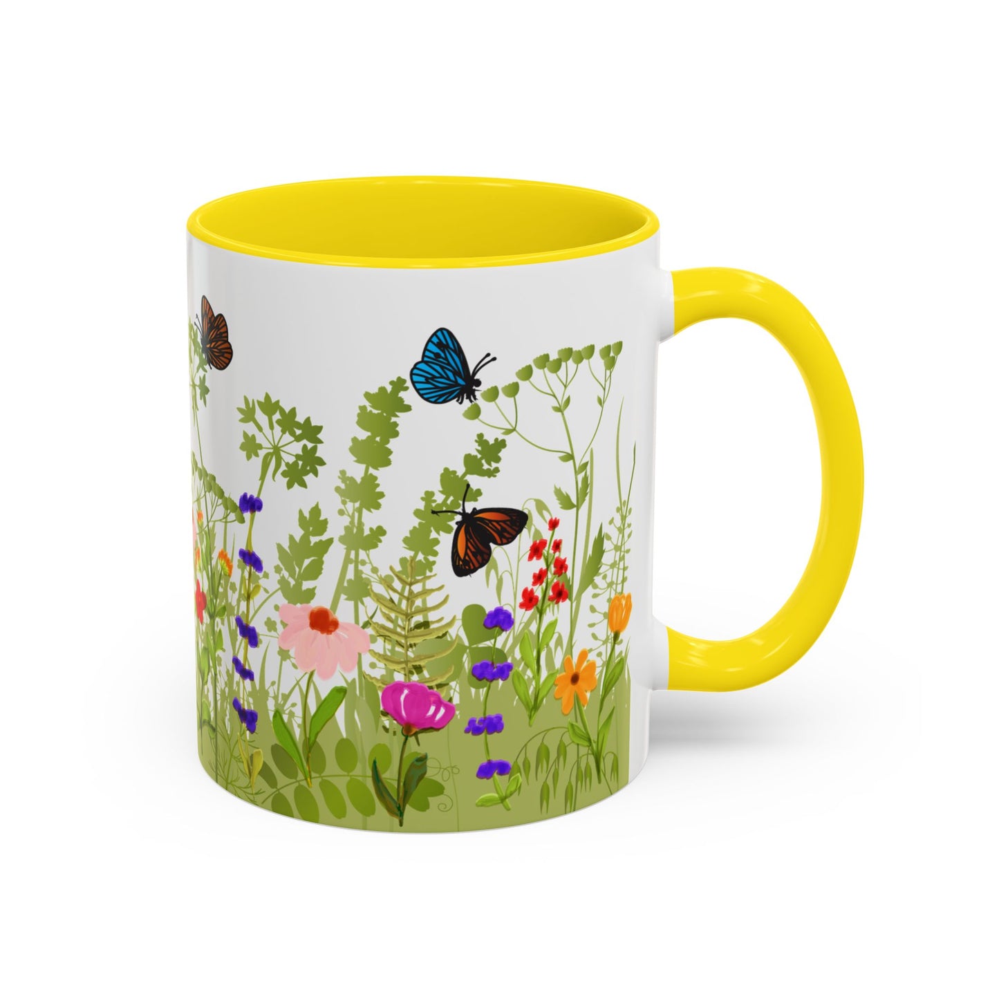 Watercolor Wildflower Mug - Botanical Floral Coffee Mug - Gift for Moms, Gardeners, Art Lovers, Spring & Easter - Ceramic Mug with Color Inside (11oz, 15oz)