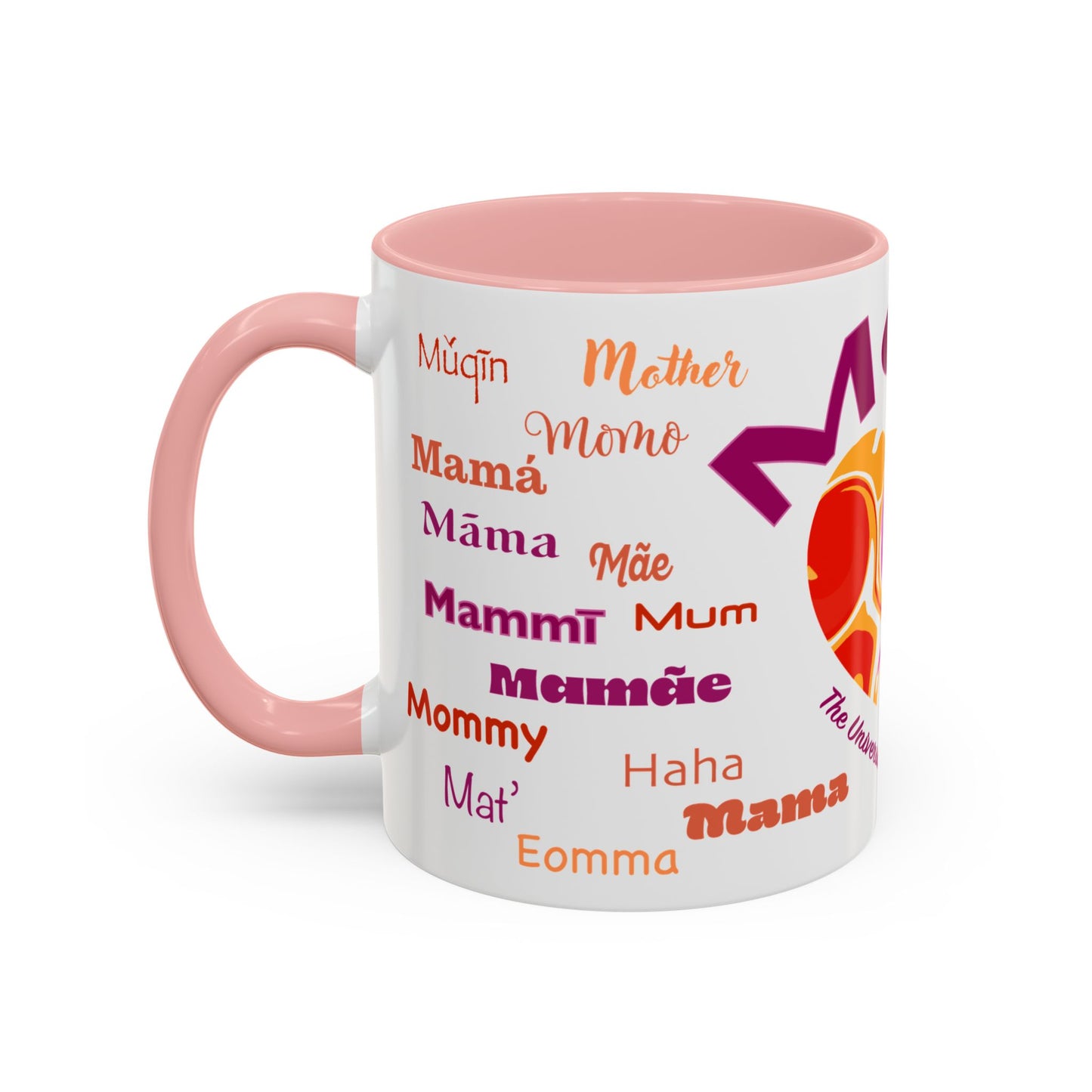 Mom Groovy Heart Mug - “Mom” in Different Languages - Universal Language of Love - Gift for Moms, New Moms, Mother's Day, Birthday, Valentine’s Day - Modern & Stylish Ceramic Mug with Color Inside (11oz, 15oz)
